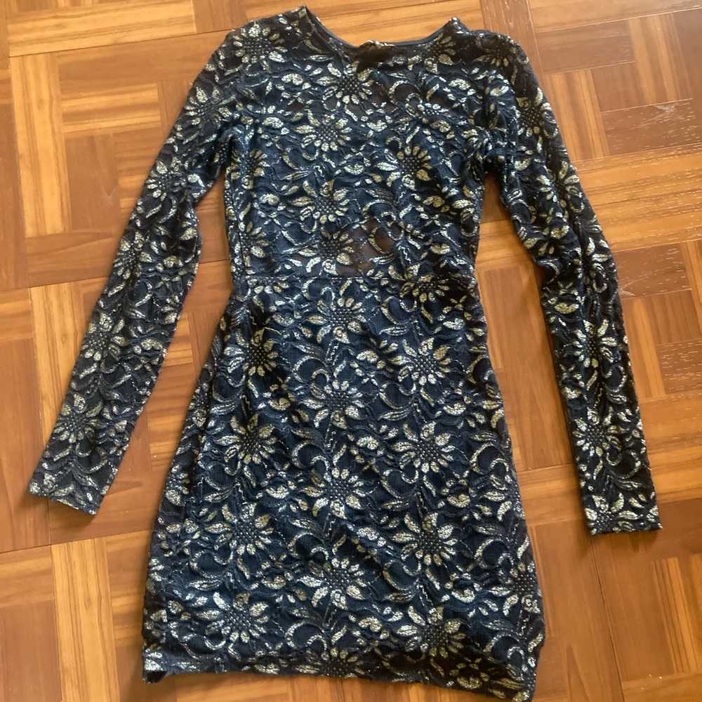 Express Black and Gold Floral Lace Dress